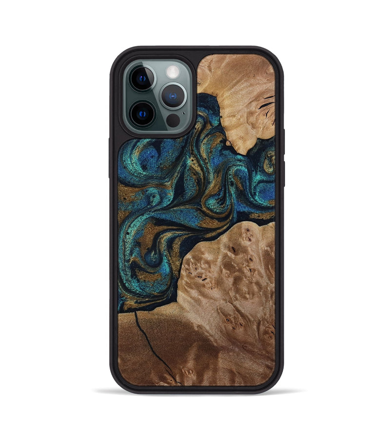 iPhone 12 Pro Wood Phone Case - Nalani (Teal & Gold, 817720)