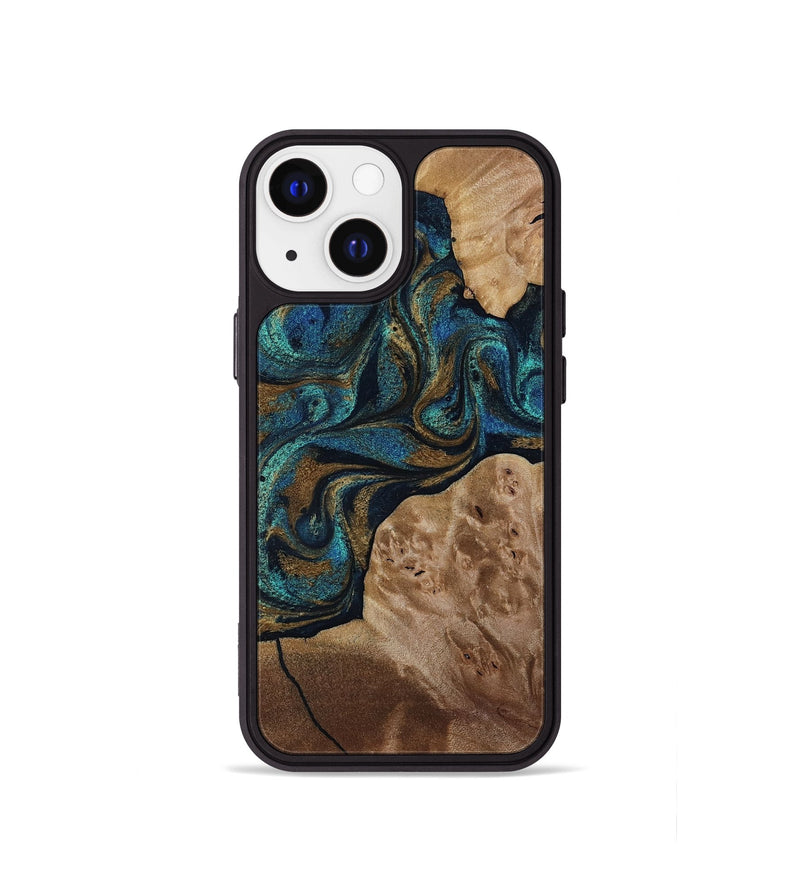 iPhone 13 mini Wood Phone Case - Nalani (Teal & Gold, 817720)