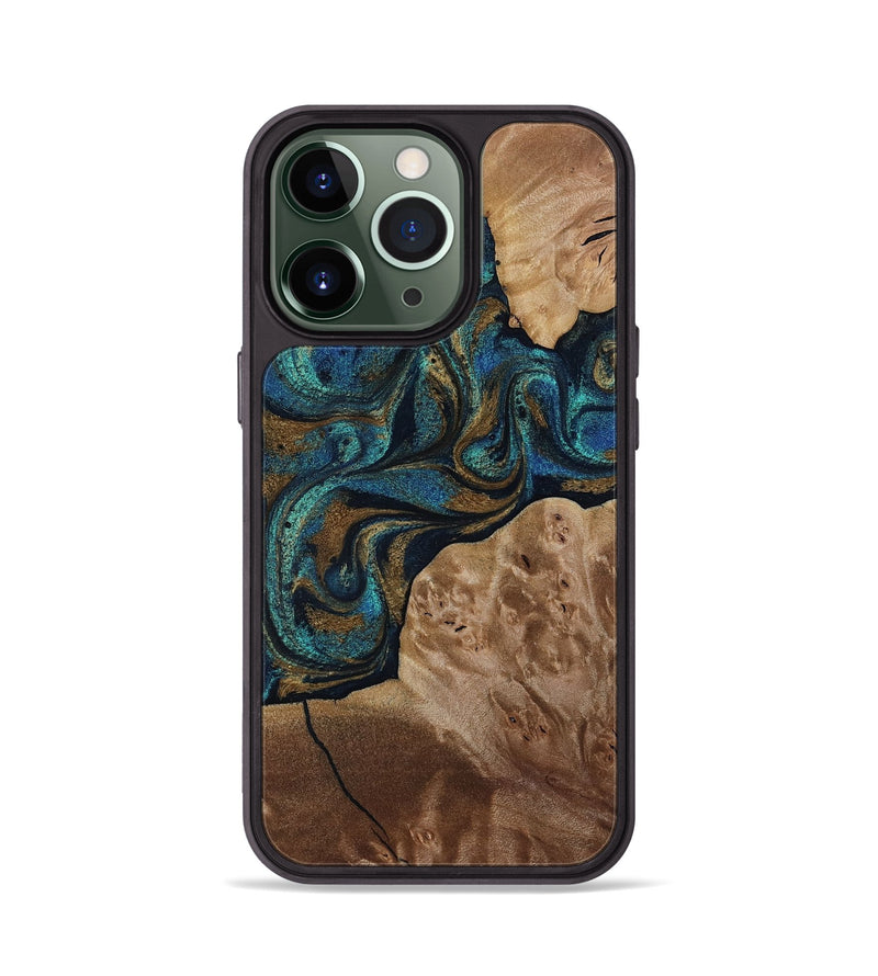iPhone 13 Pro Wood Phone Case - Nalani (Teal & Gold, 817720)