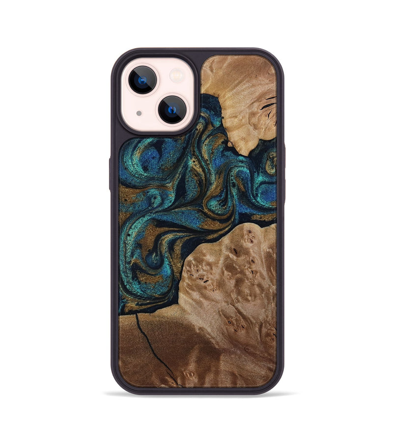 iPhone 14 Wood Phone Case - Nalani (Teal & Gold, 817720)