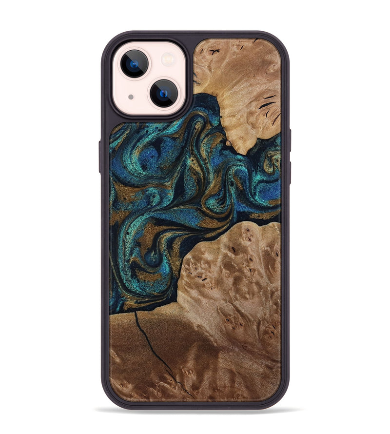 iPhone 14 Plus Wood Phone Case - Nalani (Teal & Gold, 817720)