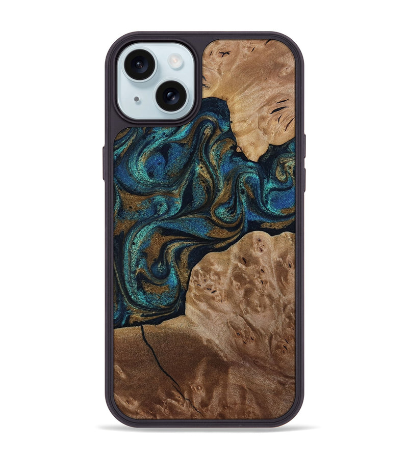 iPhone 15 Plus Wood Phone Case - Nalani (Teal & Gold, 817720)