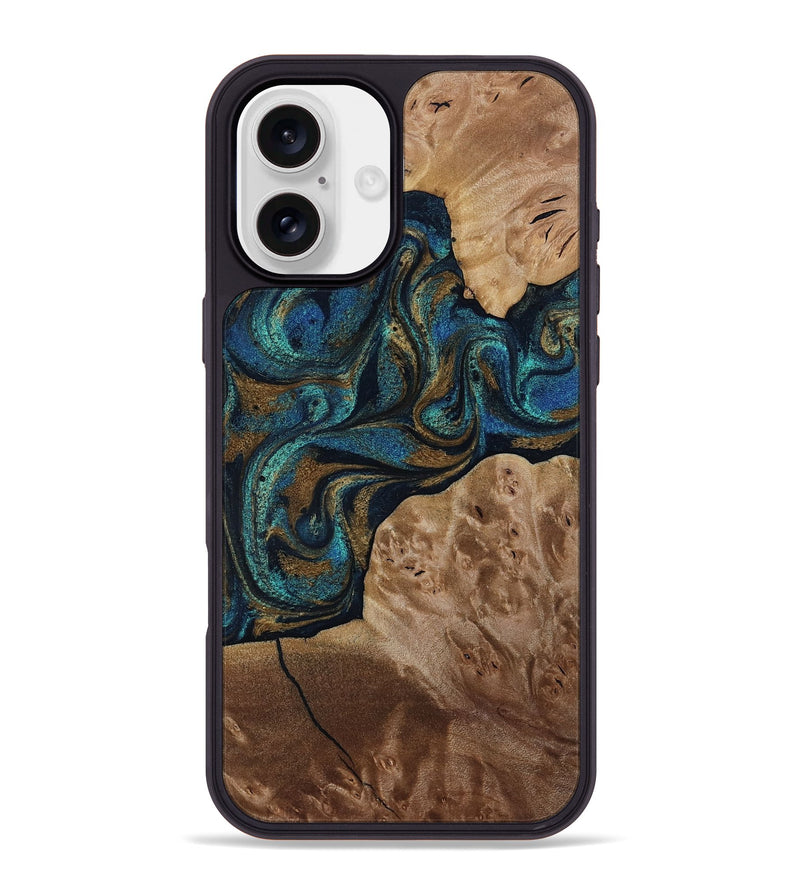 iPhone 16 Plus Wood Phone Case - Nalani (Teal & Gold, 817720)