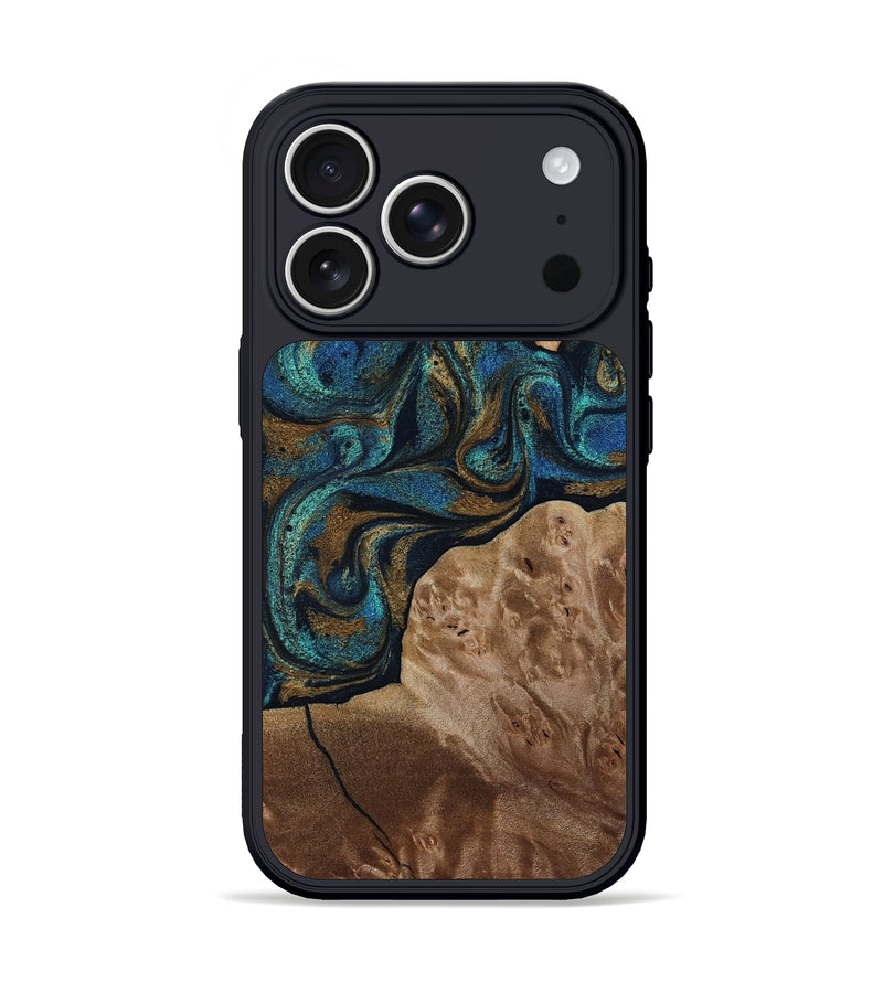 iPhone 17 Pro Wood Phone Case - Nalani (Teal & Gold, 817720)