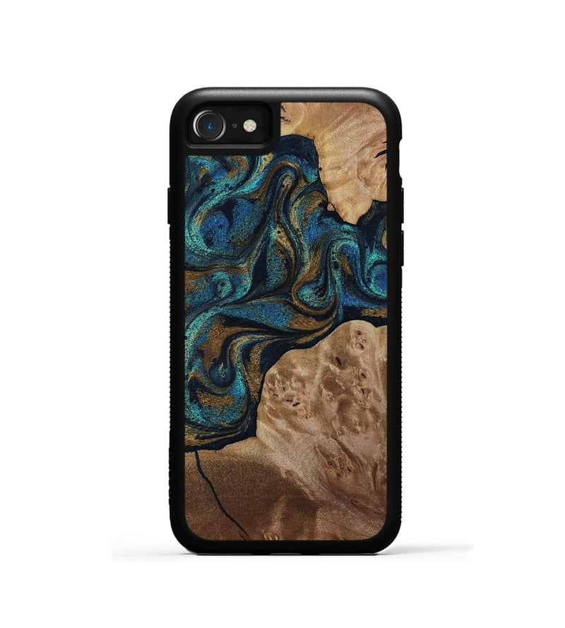 iPhone SE Wood Phone Case - Nalani (Teal & Gold, 817720)