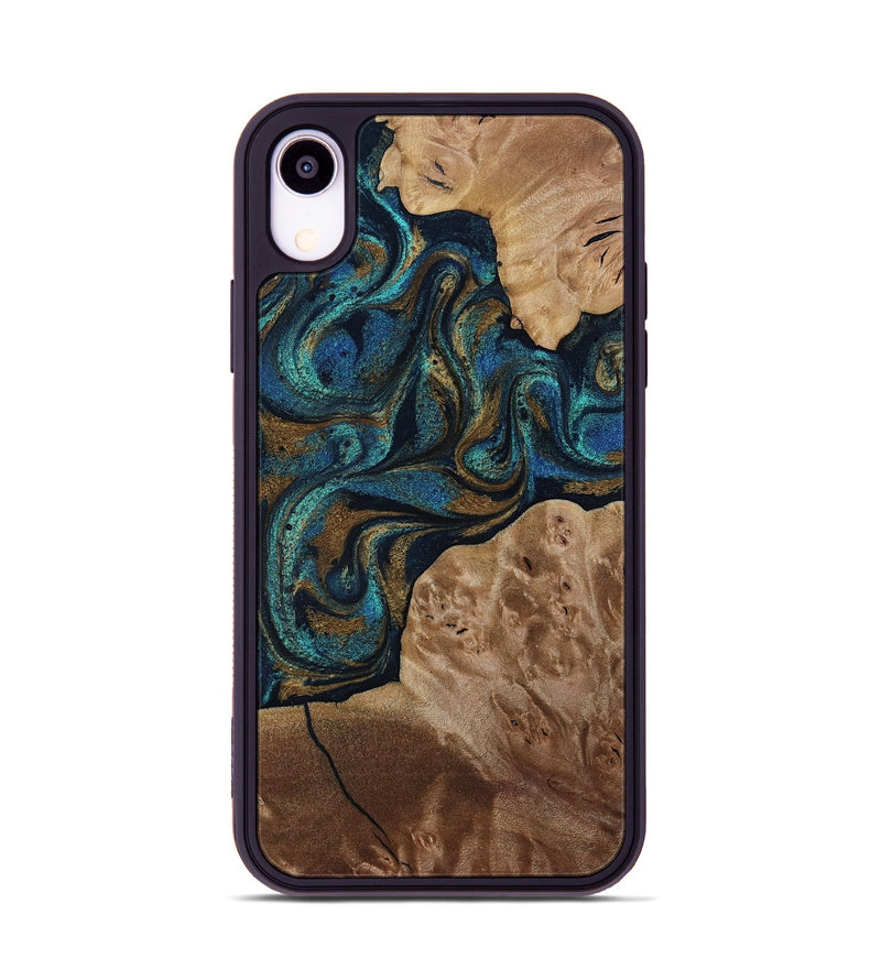 iPhone Xr Wood Phone Case - Nalani (Teal & Gold, 817720)