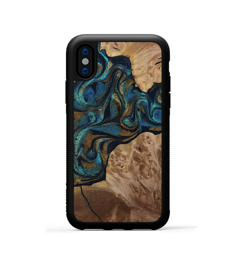 iPhone Xs Wood Phone Case - Nalani (Teal & Gold, 817720)