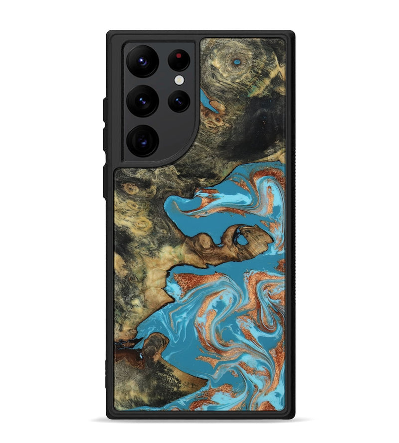 Galaxy S22 Ultra Wood Phone Case - Luna (Teal & Gold, 817722)
