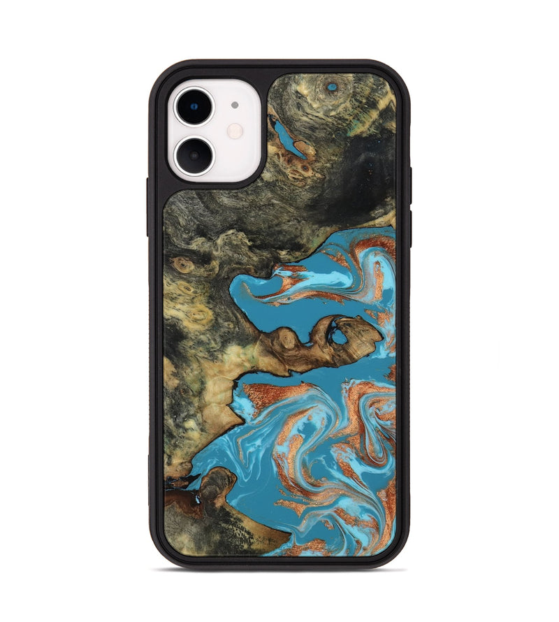 iPhone 11 Wood Phone Case - Luna (Teal & Gold, 817722)