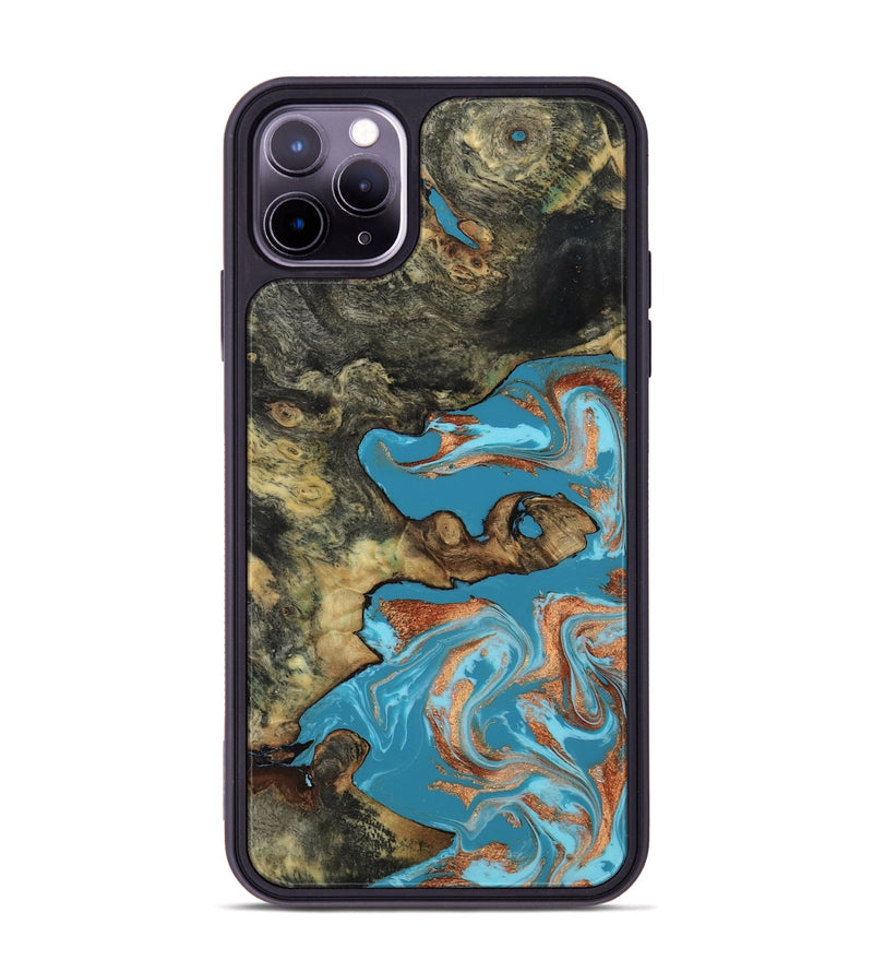 iPhone 11 Pro Max Wood Phone Case - Luna (Teal & Gold, 817722)