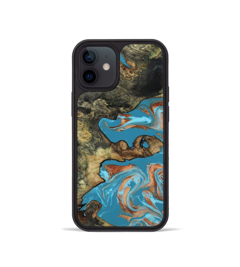 iPhone 12 mini Wood Phone Case - Luna (Teal & Gold, 817722)