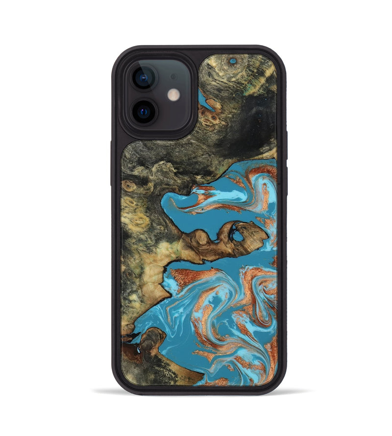 iPhone 12 Wood Phone Case - Luna (Teal & Gold, 817722)