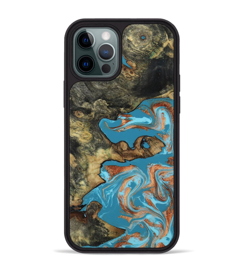 iPhone 12 Pro Max Wood Phone Case - Luna (Teal & Gold, 817722)