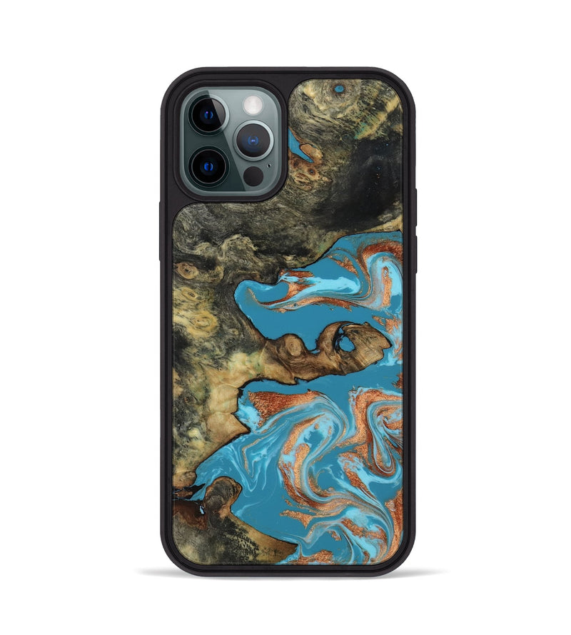 iPhone 12 Pro Wood Phone Case - Luna (Teal & Gold, 817722)