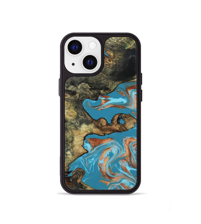 iPhone 13 mini Wood Phone Case - Luna (Teal & Gold, 817722)