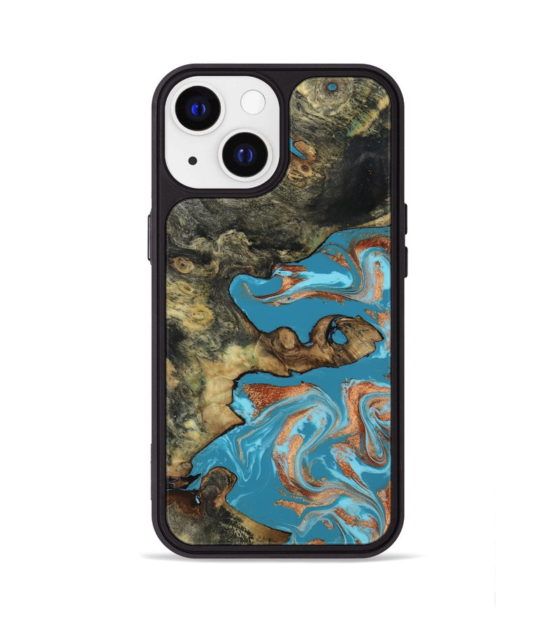iPhone 13 Wood Phone Case - Luna (Teal & Gold, 817722)