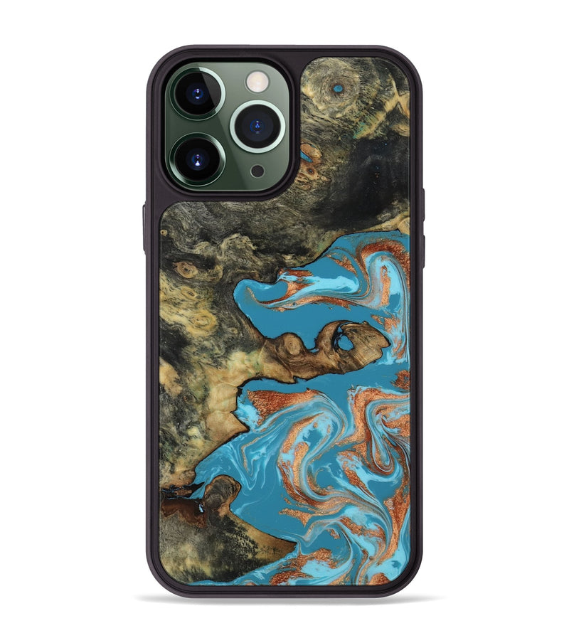 iPhone 13 Pro Max Wood Phone Case - Luna (Teal & Gold, 817722)