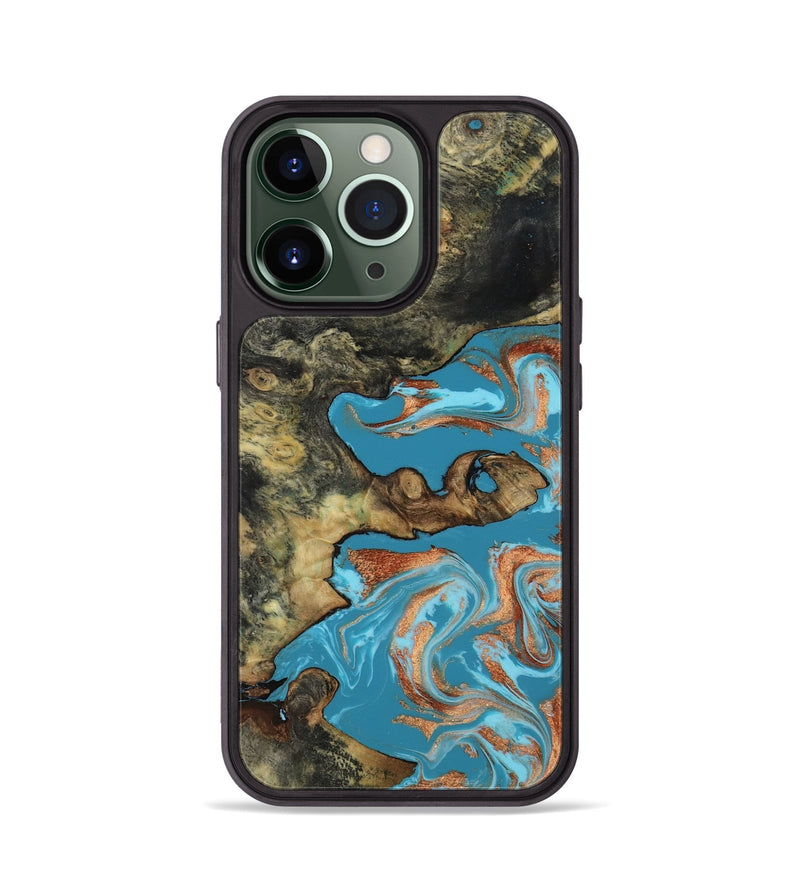 iPhone 13 Pro Wood Phone Case - Luna (Teal & Gold, 817722)