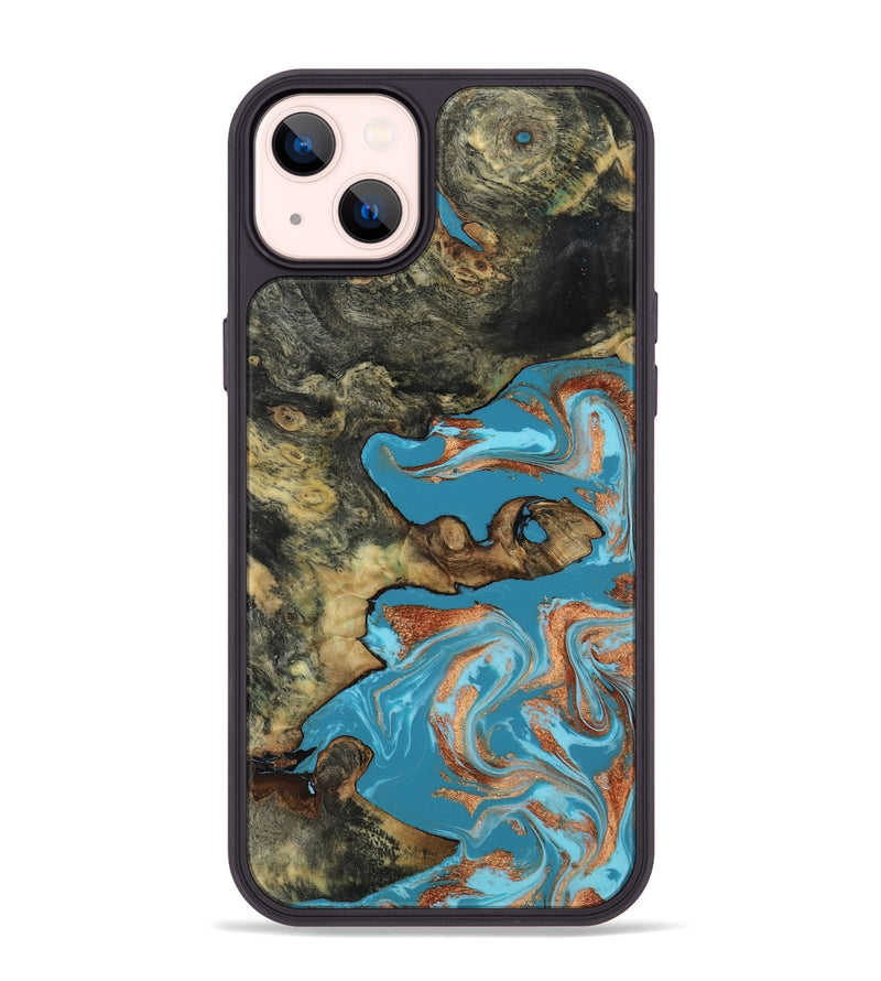 iPhone 14 Plus Wood Phone Case - Luna (Teal & Gold, 817722)