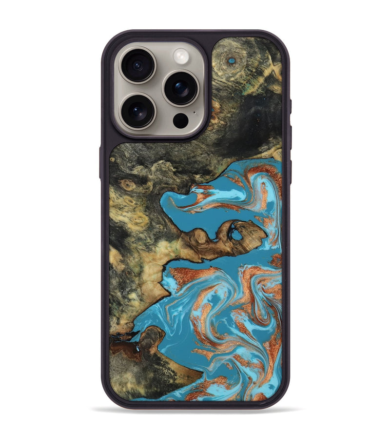 iPhone 15 Pro Max Wood Phone Case - Luna (Teal & Gold, 817722)