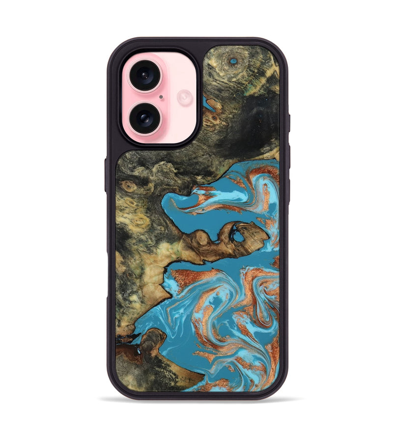 iPhone 16 Wood Phone Case - Luna (Teal & Gold, 817722)