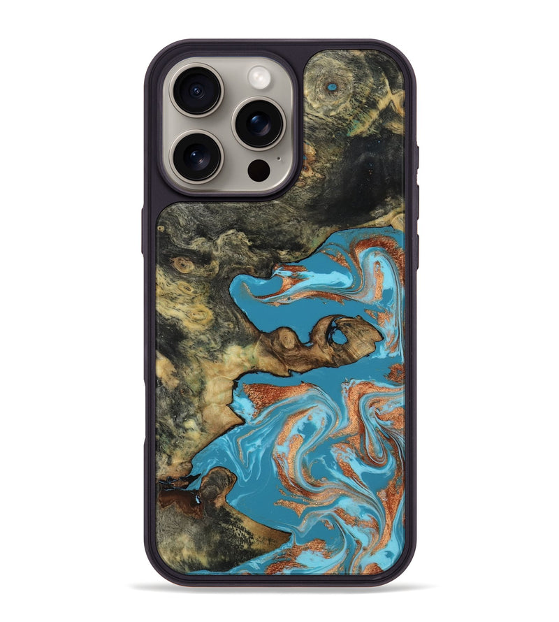 iPhone 16 Pro Max Wood Phone Case - Luna (Teal & Gold, 817722)