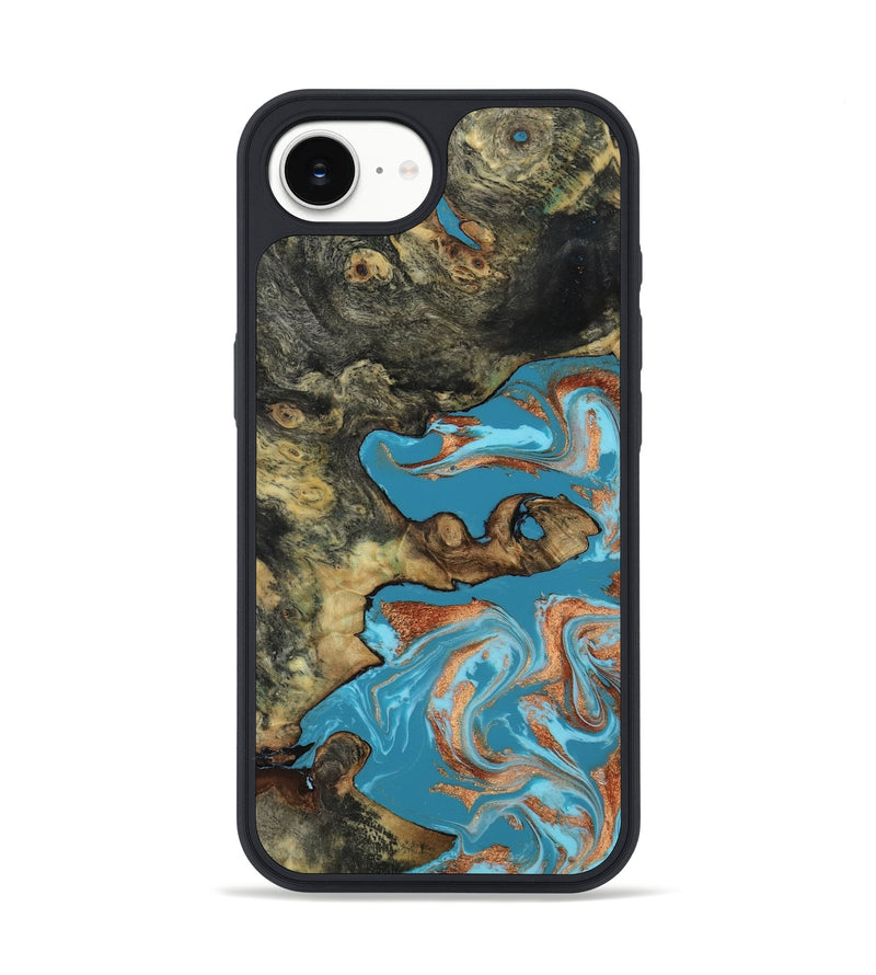 iPhone 16e Wood Phone Case - Luna (Teal & Gold, 817722)