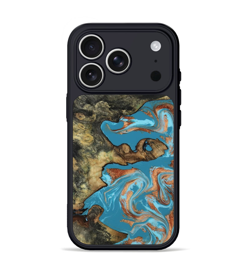 iPhone 17 Pro Wood Phone Case - Luna (Teal & Gold, 817722)