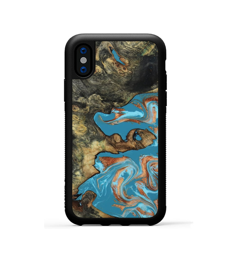 iPhone Xs Wood Phone Case - Luna (Teal & Gold, 817722)