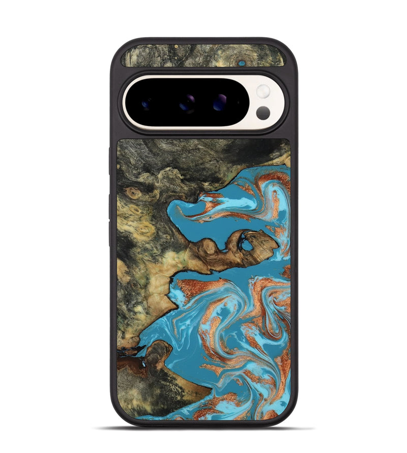 Pixel 9 Wood Phone Case - Luna (Teal & Gold, 817722)