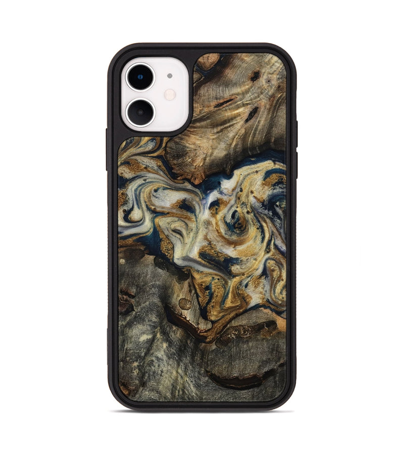 iPhone 11 Wood Phone Case - Gay (Teal & Gold, 817723)