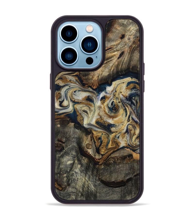 iPhone 14 Pro Max Wood Phone Case - Gay (Teal & Gold, 817723)