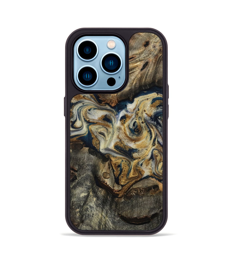 iPhone 14 Pro Wood Phone Case - Gay (Teal & Gold, 817723)