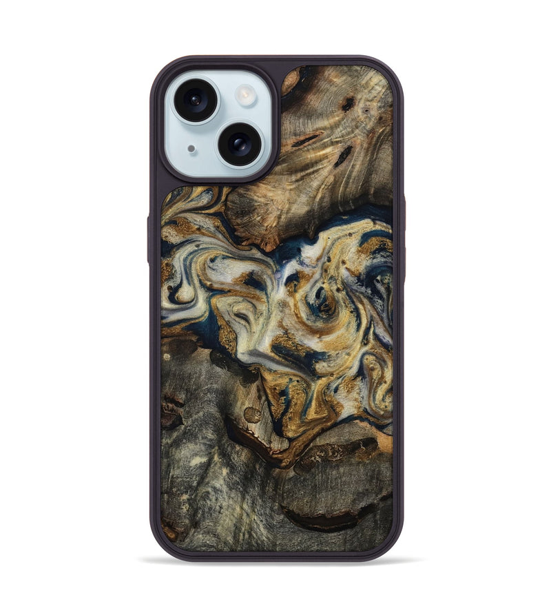 iPhone 15 Wood Phone Case - Gay (Teal & Gold, 817723)