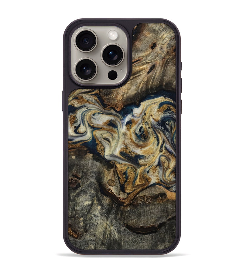 iPhone 15 Pro Max Wood Phone Case - Gay (Teal & Gold, 817723)