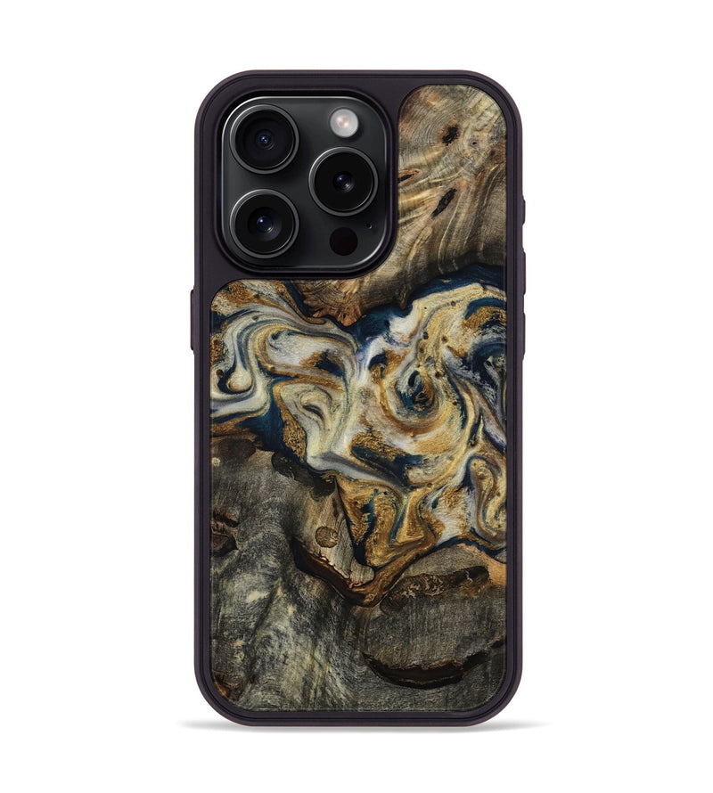 iPhone 15 Pro Wood Phone Case - Gay (Teal & Gold, 817723)