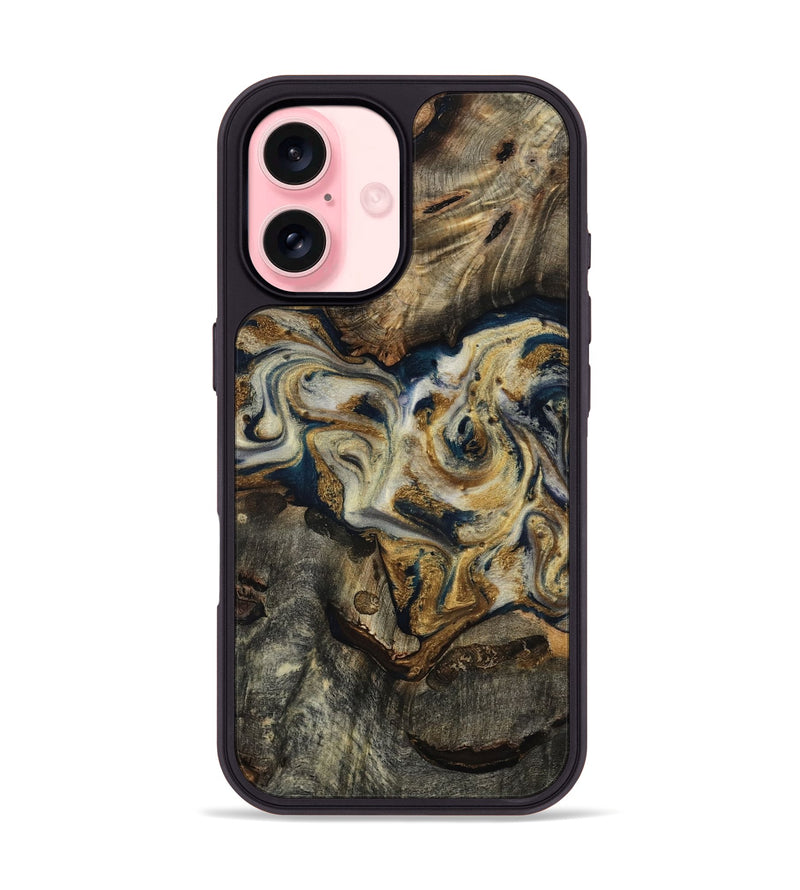 iPhone 16 Wood Phone Case - Gay (Teal & Gold, 817723)