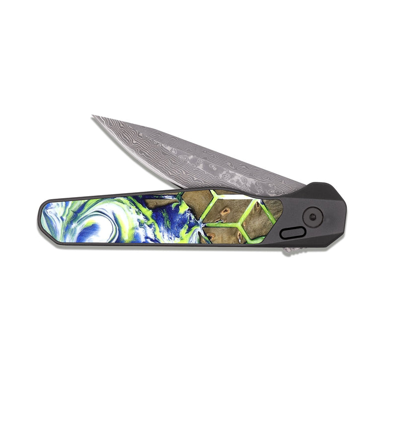 EDC Dark Damascus Wood Pocket Knife - Abbie (Neon, 817779)