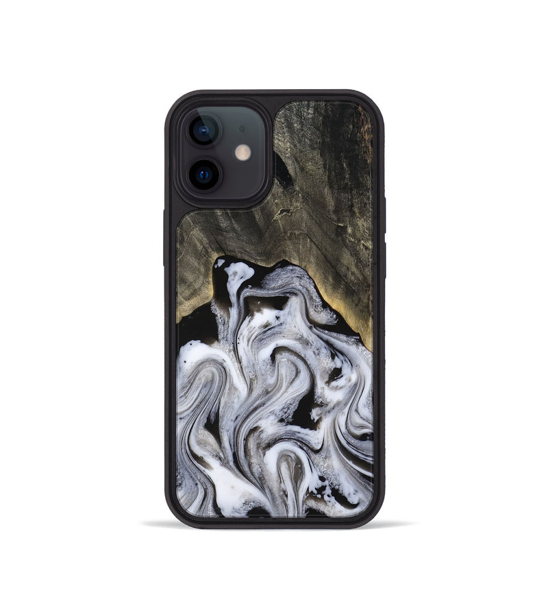iPhone 12 mini Wood Phone Case - Leatha (Black & White, 817783)