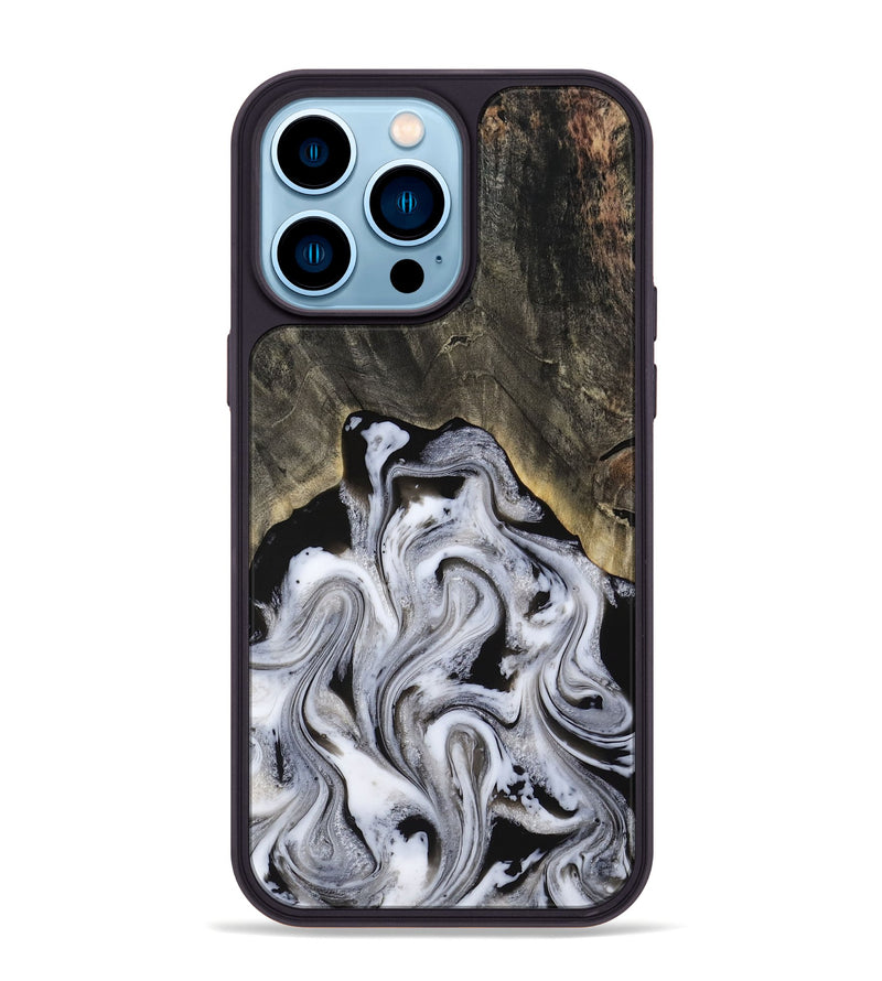 iPhone 14 Pro Max Wood Phone Case - Leatha (Black & White, 817783)