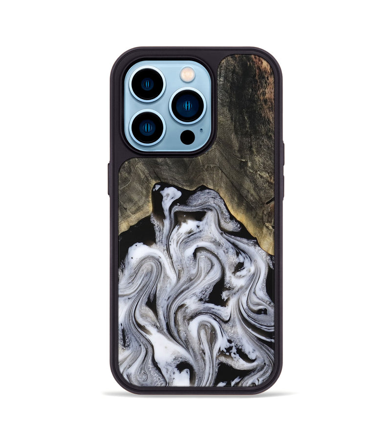 iPhone 14 Pro Wood Phone Case - Leatha (Black & White, 817783)