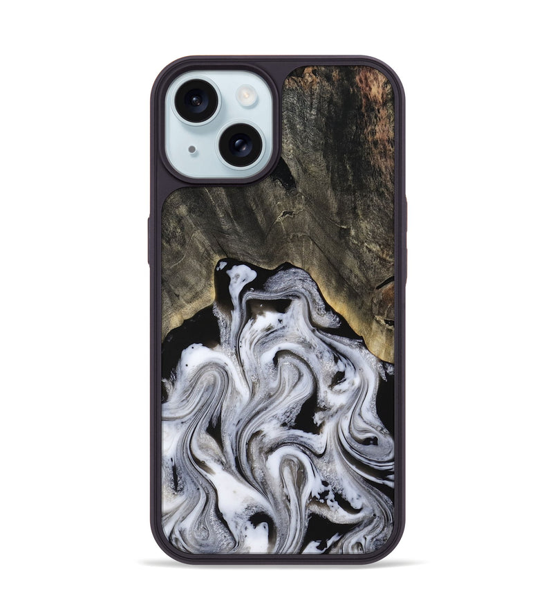 iPhone 15 Wood Phone Case - Leatha (Black & White, 817783)