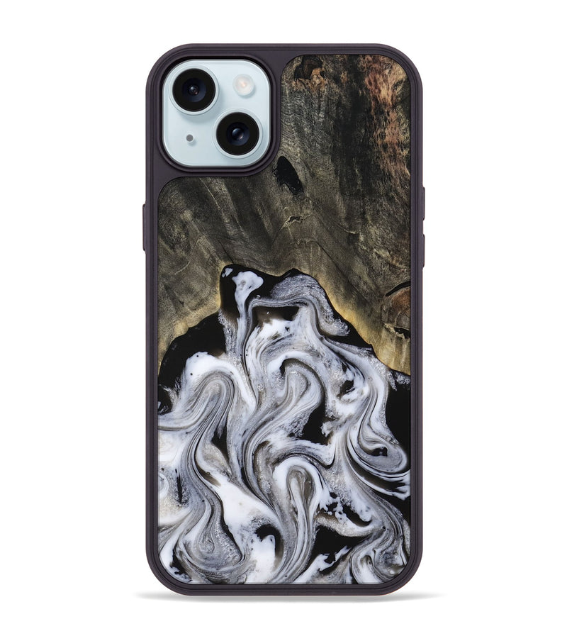 iPhone 15 Plus Wood Phone Case - Leatha (Black & White, 817783)