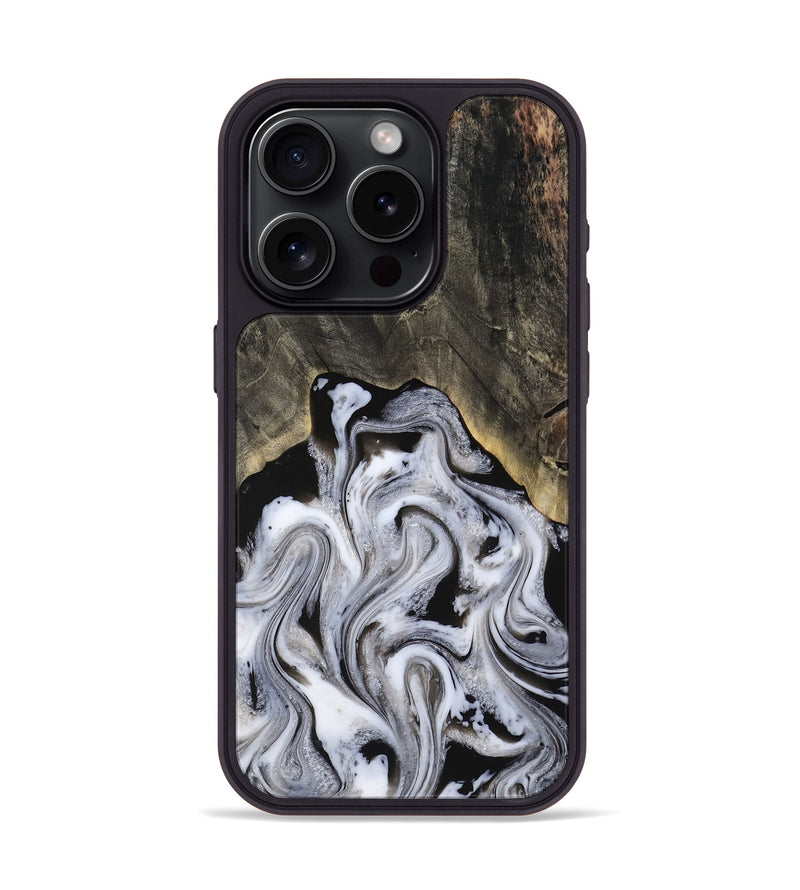 iPhone 15 Pro Wood Phone Case - Leatha (Black & White, 817783)