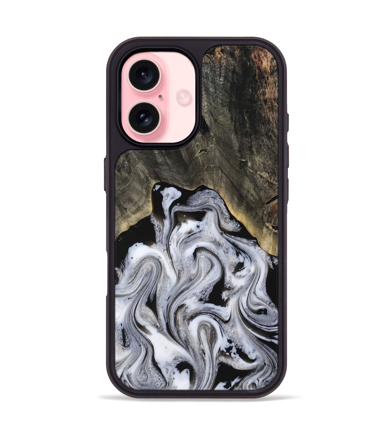 iPhone 16 Wood Phone Case - Leatha (Black & White, 817783)