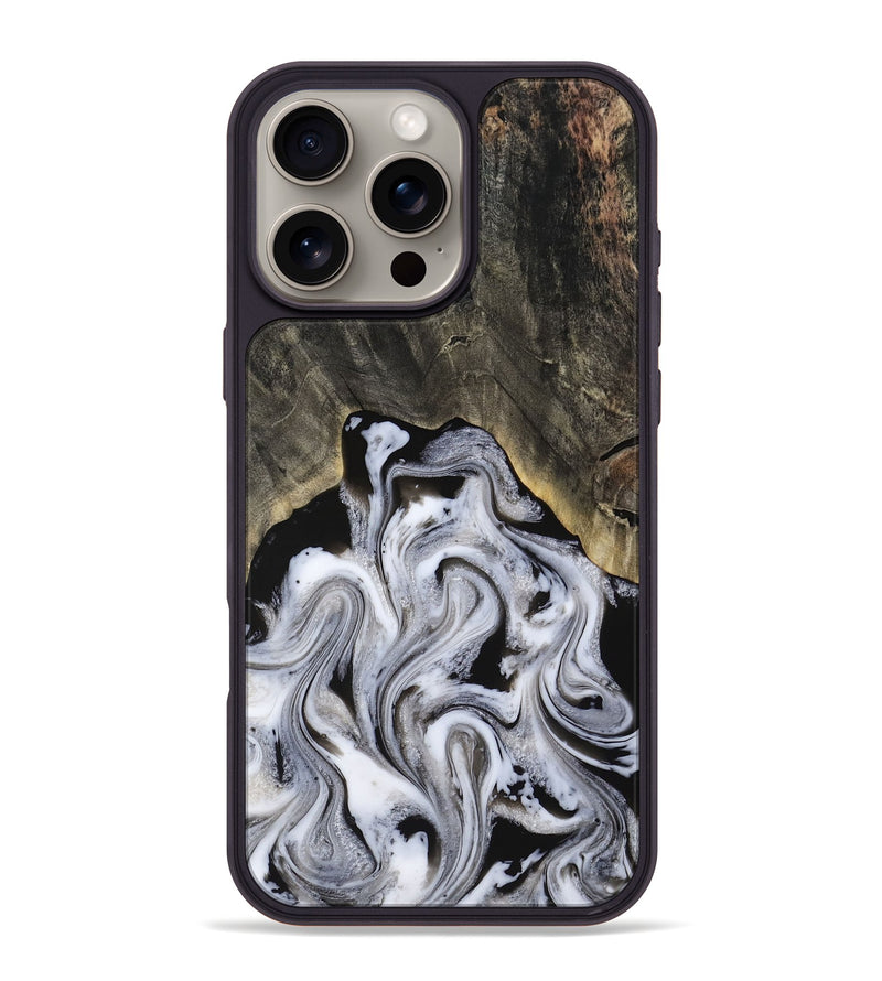 iPhone 16 Pro Max Wood Phone Case - Leatha (Black & White, 817783)