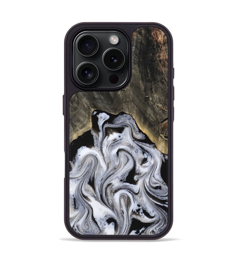 iPhone 16 Pro Wood Phone Case - Leatha (Black & White, 817783)