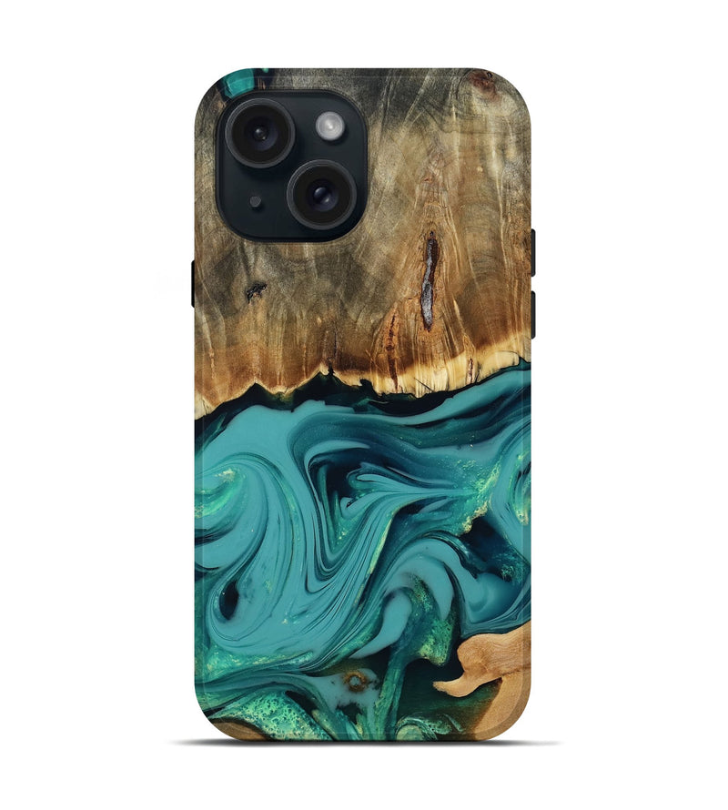 iPhone 15 Wood Live Edge Phone Case - Diya (Green, 817825)