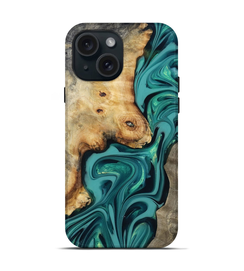 iPhone 15 Wood Live Edge Phone Case - Connie (Green, 817833)
