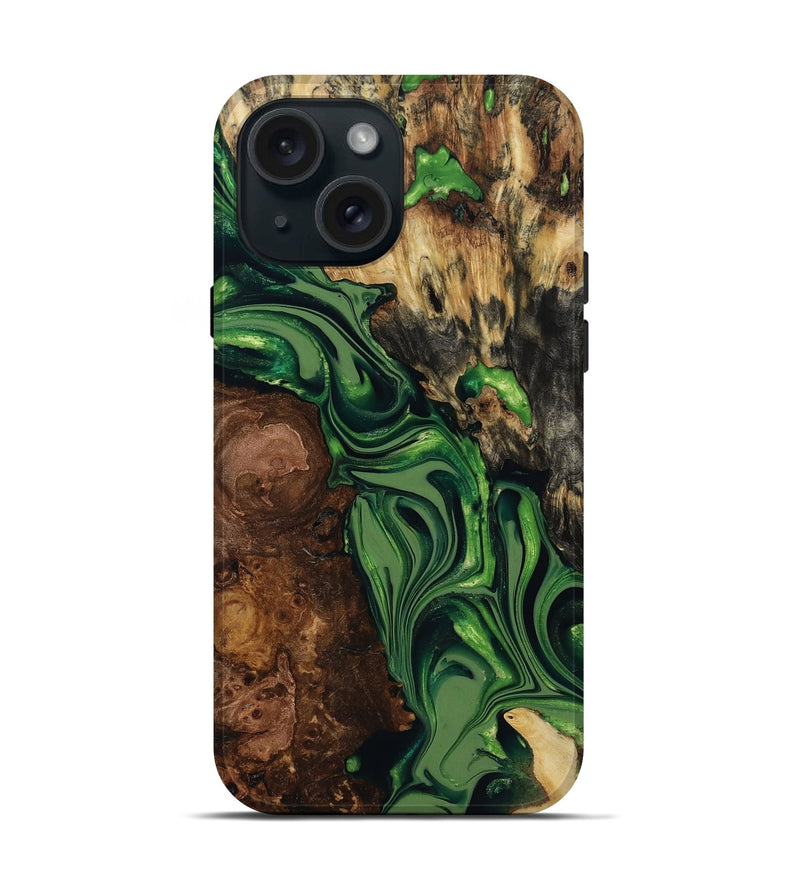 iPhone 15 Wood Live Edge Phone Case - Ardis (Green, 817836)